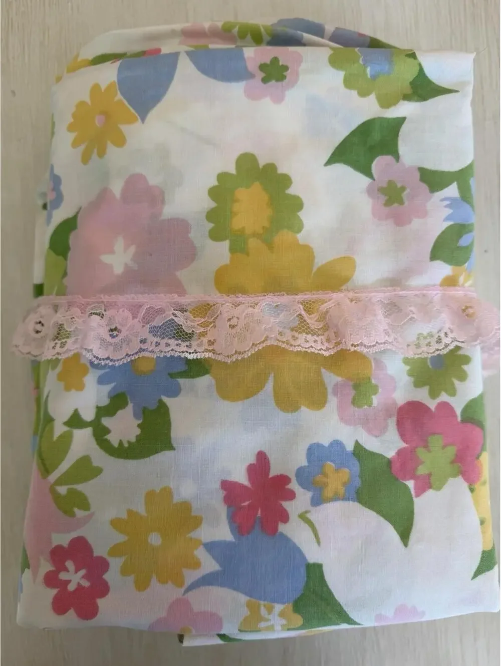 Vtg 1960s Cannon Monticello 2pc Dbl Sheet Set Mille Fleur Flower Power Clean EUC